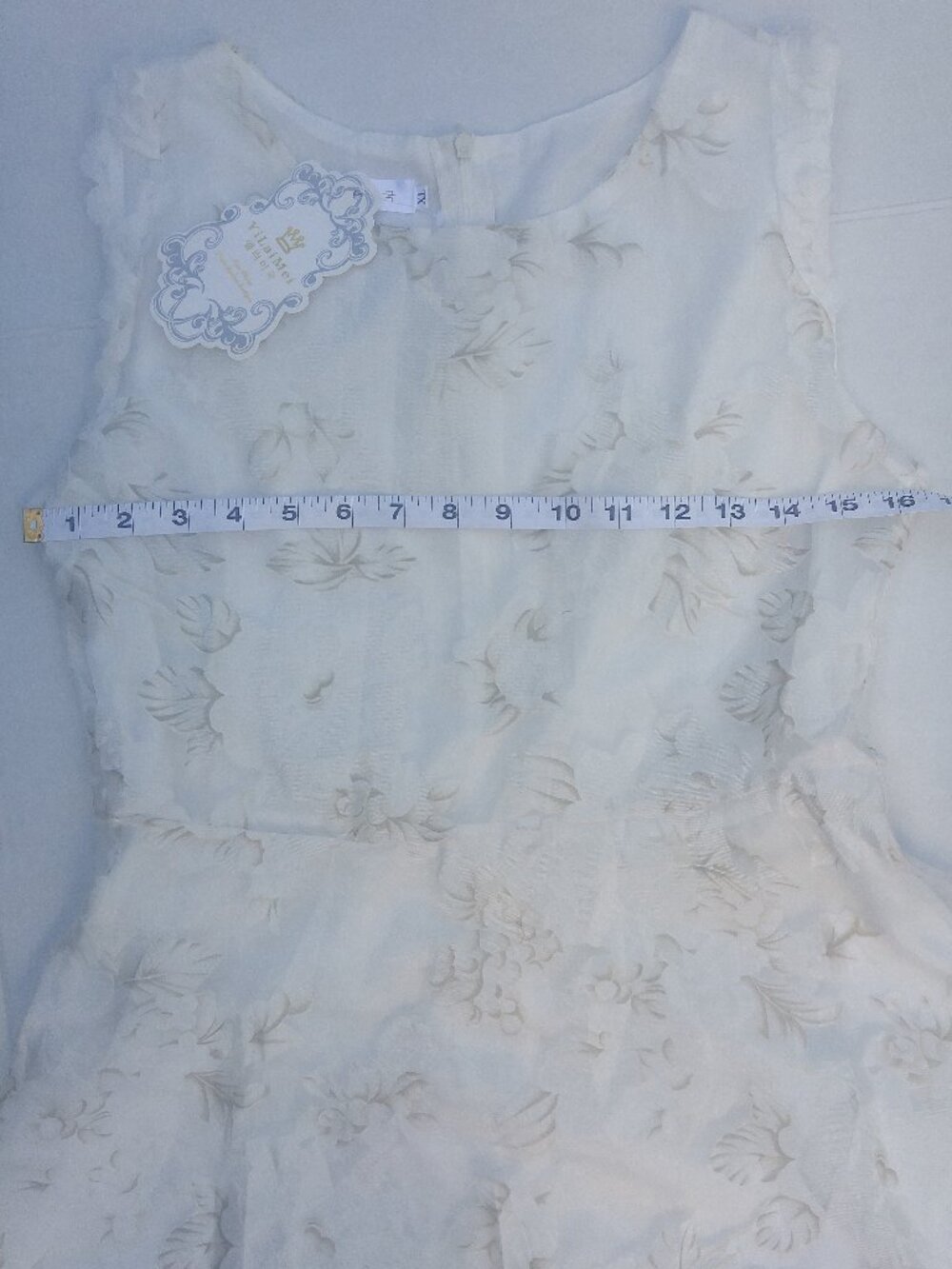 Yi Lai Mei SZ XXS White & Cream Mini Floral Sleeveless Dress Hidden Back Zip